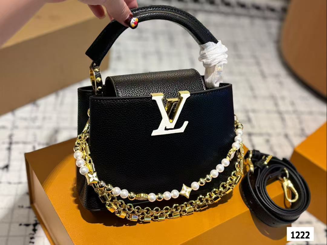 LV レザー チェーン パール ハンドバッグ【50％割引+送料無料】