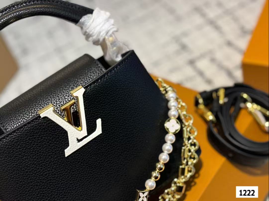 LV レザー チェーン パール ハンドバッグ【50％割引+送料無料】