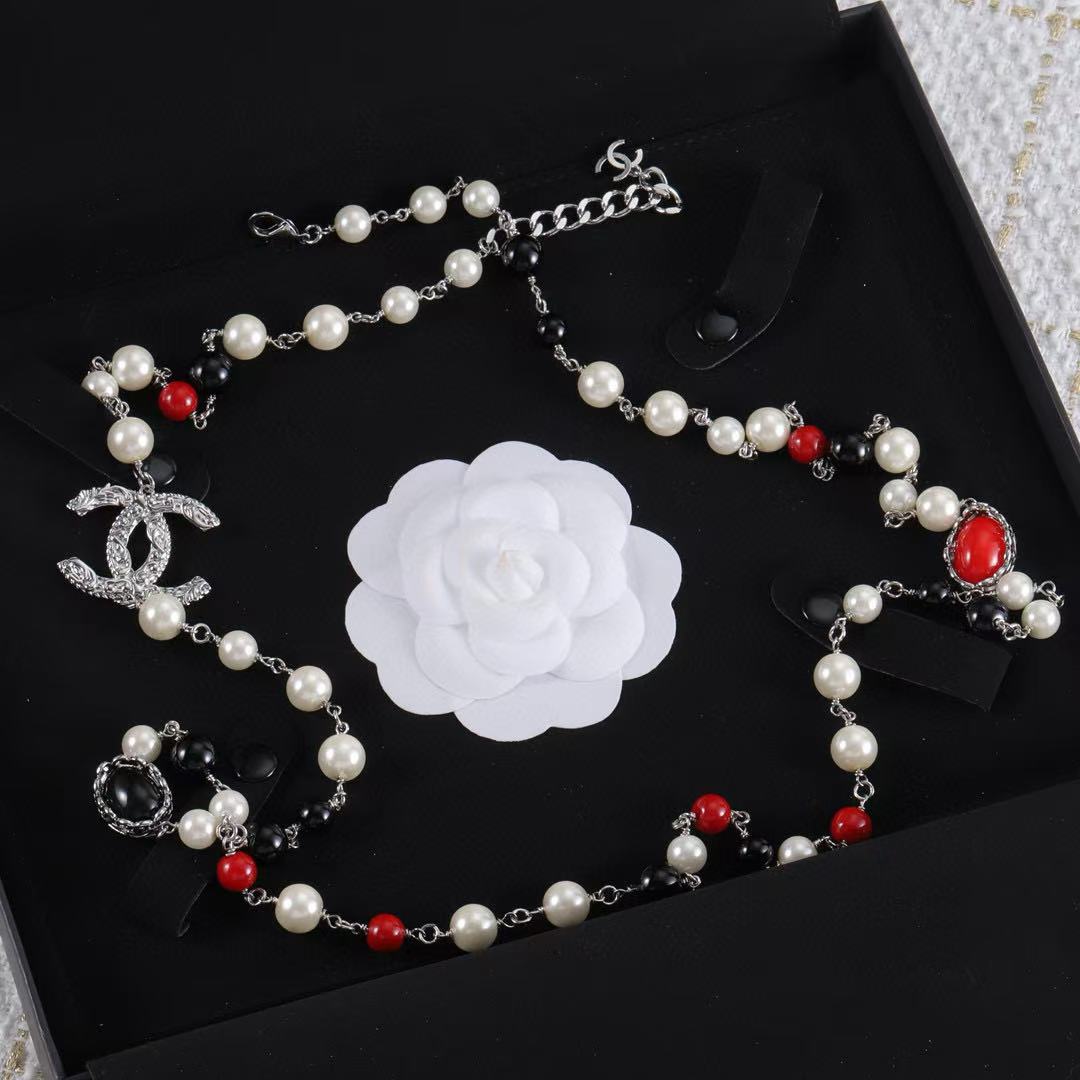 CHANE1 レッドジェムストーンパールネックレス【50％割引+送料無料】