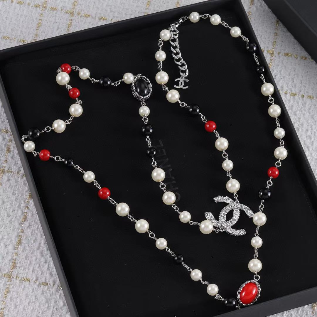 CHANE1 レッドジェムストーンパールネックレス【50％割引+送料無料】