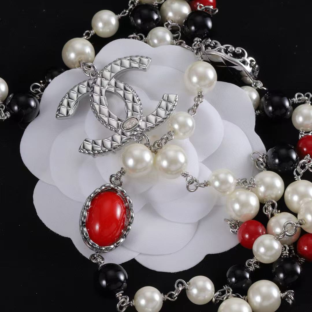 CHANE1 レッドジェムストーンパールネックレス【50％割引+送料無料】