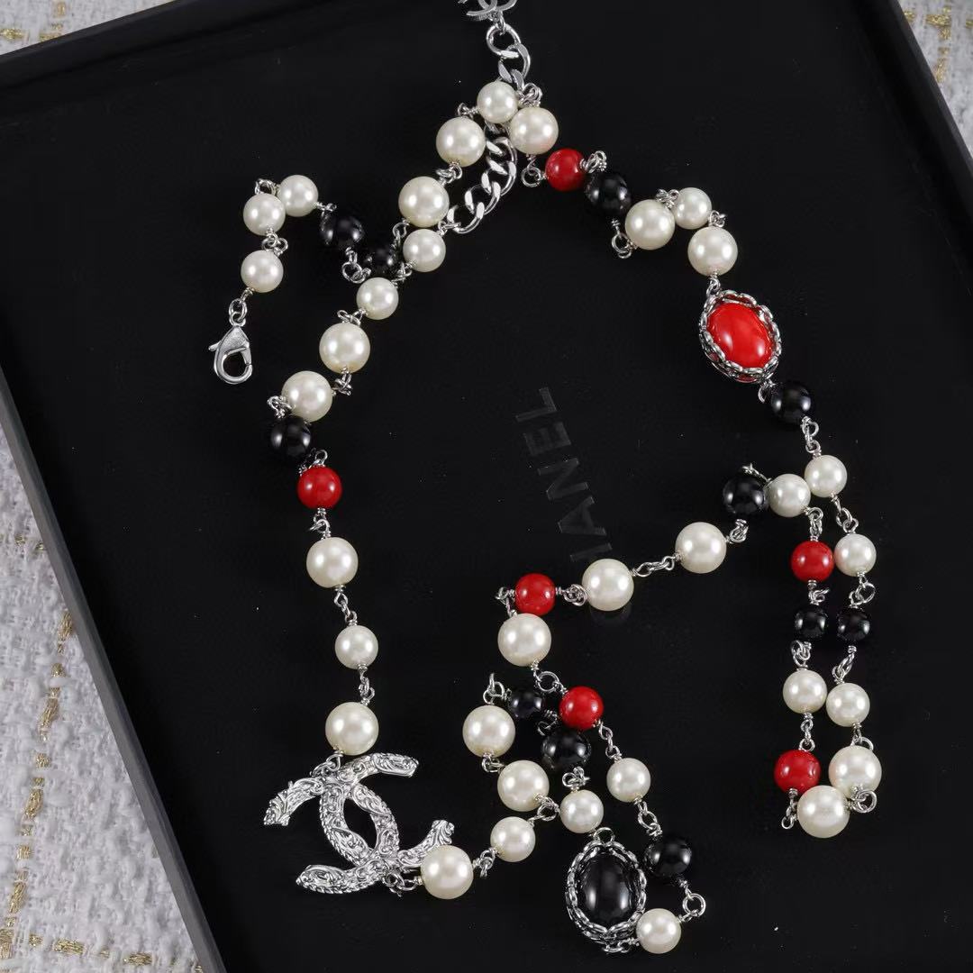 CHANE1 レッドジェムストーンパールネックレス【50％割引+送料無料】