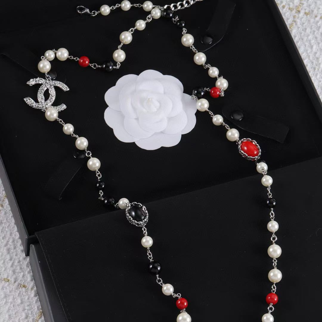 CHANE1 レッドジェムストーンパールネックレス【50％割引+送料無料】