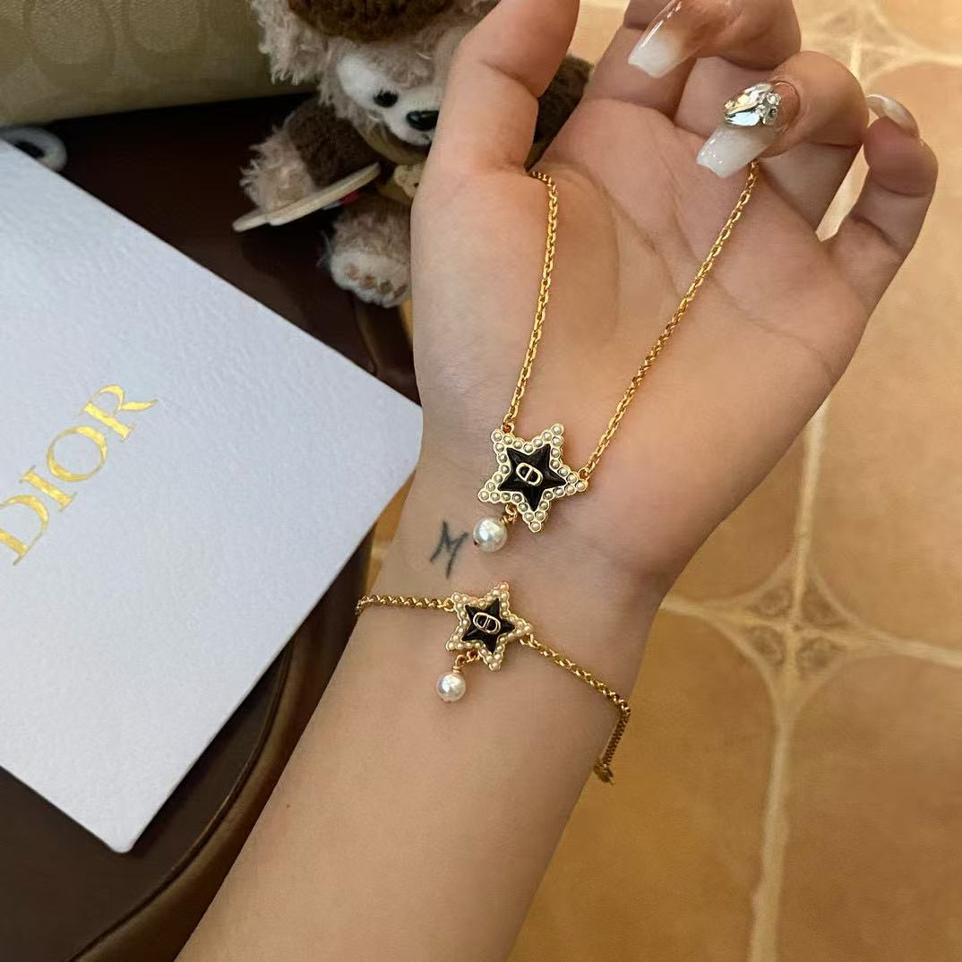 DI0R 五芒星パールブレスレット+ネックレス 2点セット【50％割引+送料無料】