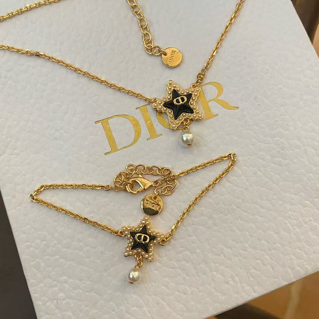 DI0R 五芒星パールブレスレット+ネックレス 2点セット【50％割引+送料無料】