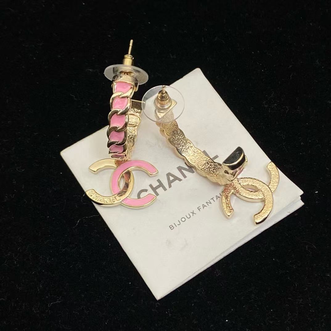 CHANE1 ピンク エナメル ダブル C スタッド ピアス【50%割引+送料無料】