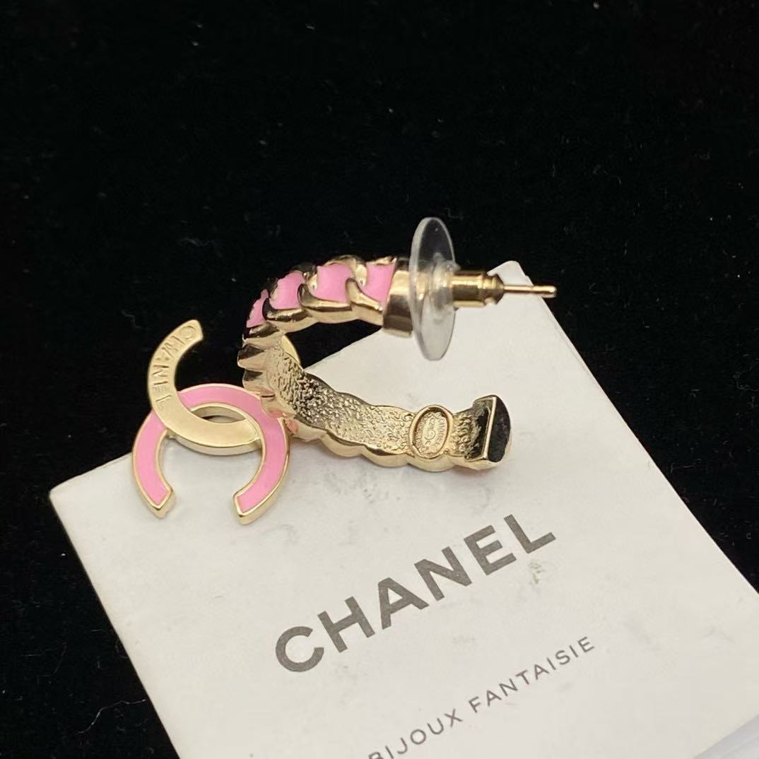 CHANE1 ピンク エナメル ダブル C スタッド ピアス【50%割引+送料無料】