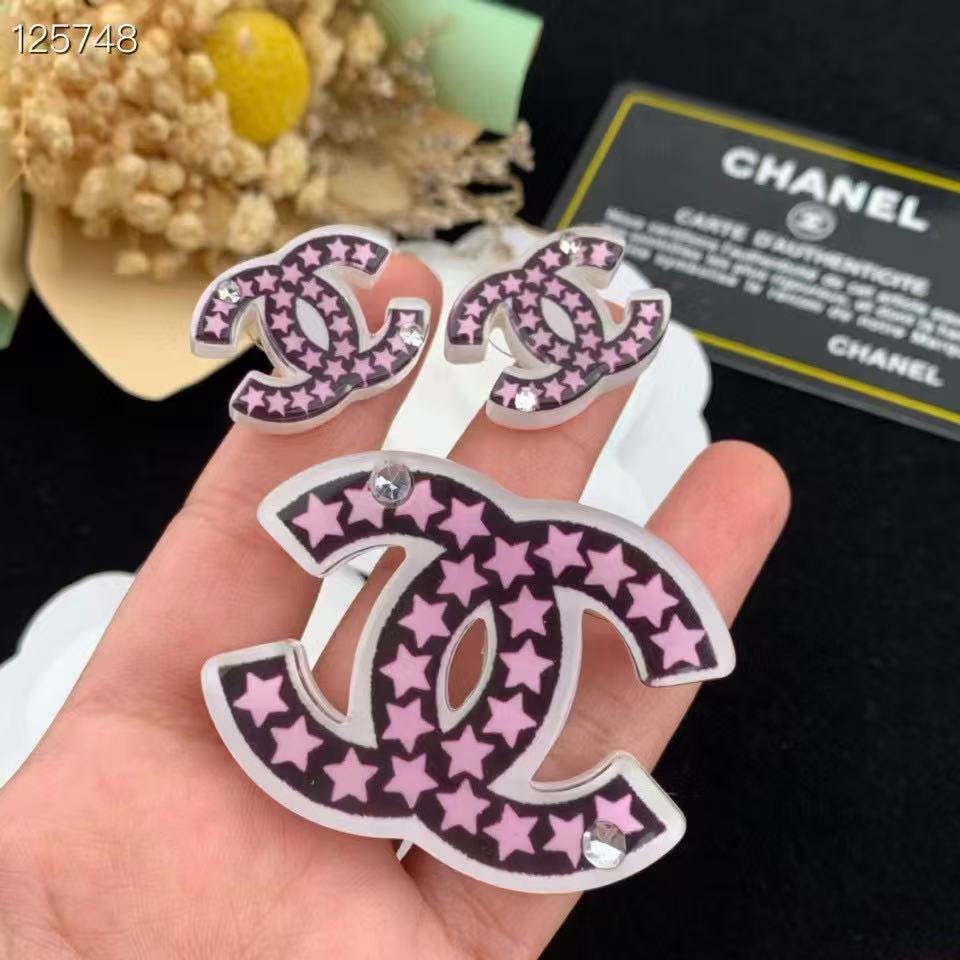 CHANE1 ピンク イヤリング+ブローチ 2点セット 【50％割引+送料無料】