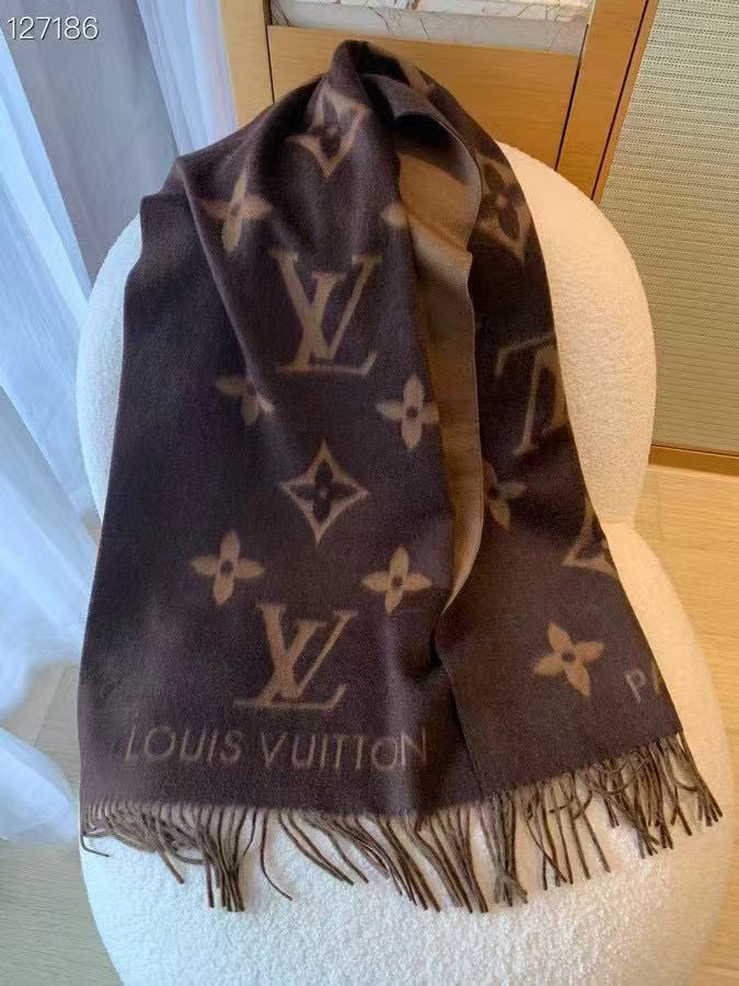 LV コーヒー カシミア フリンジ スカーフ【50％割引+送料無料】