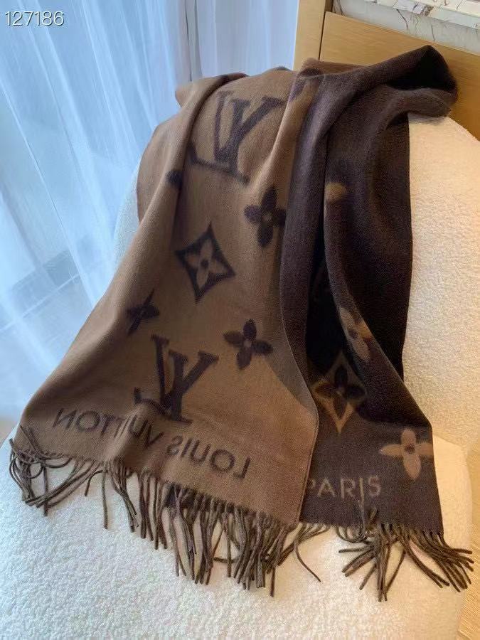 LV コーヒー カシミア フリンジ スカーフ【50％割引+送料無料】