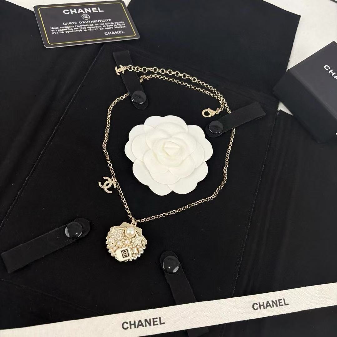 CHANE1 フルダイヤモンド シェルパールネックレス【50％割引+送料無料】