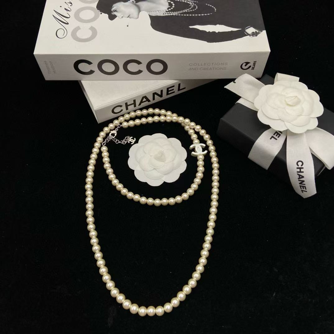 CHANE1 ダブルCパールネックレス【50％割引+送料無料】