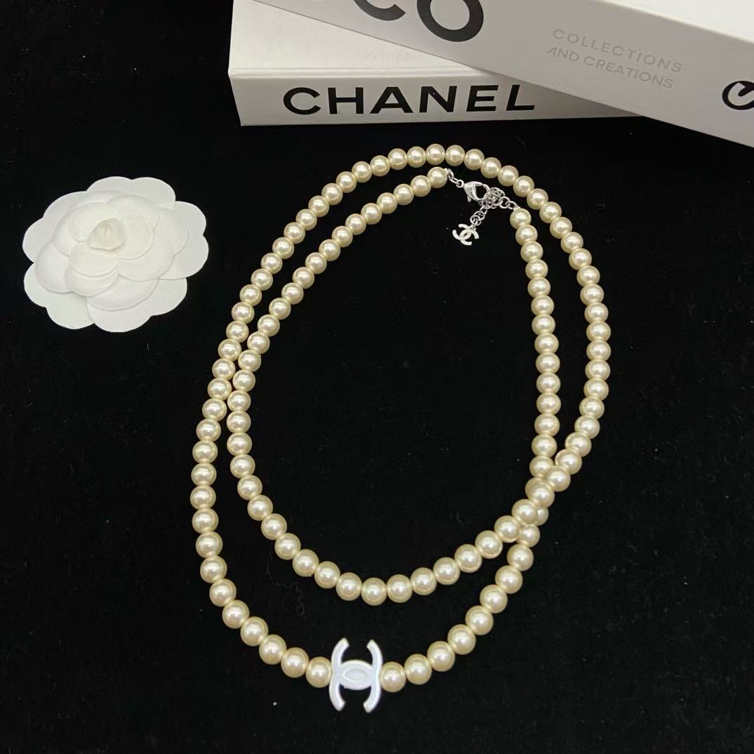 CHANE1 ダブルCパールネックレス【50％割引+送料無料】