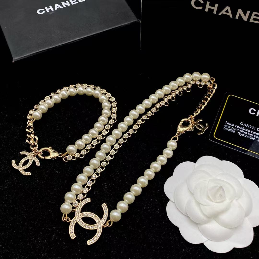 CHANE1 パールブレスレット+ネックレス 2点セット【50％割引+送料無料】