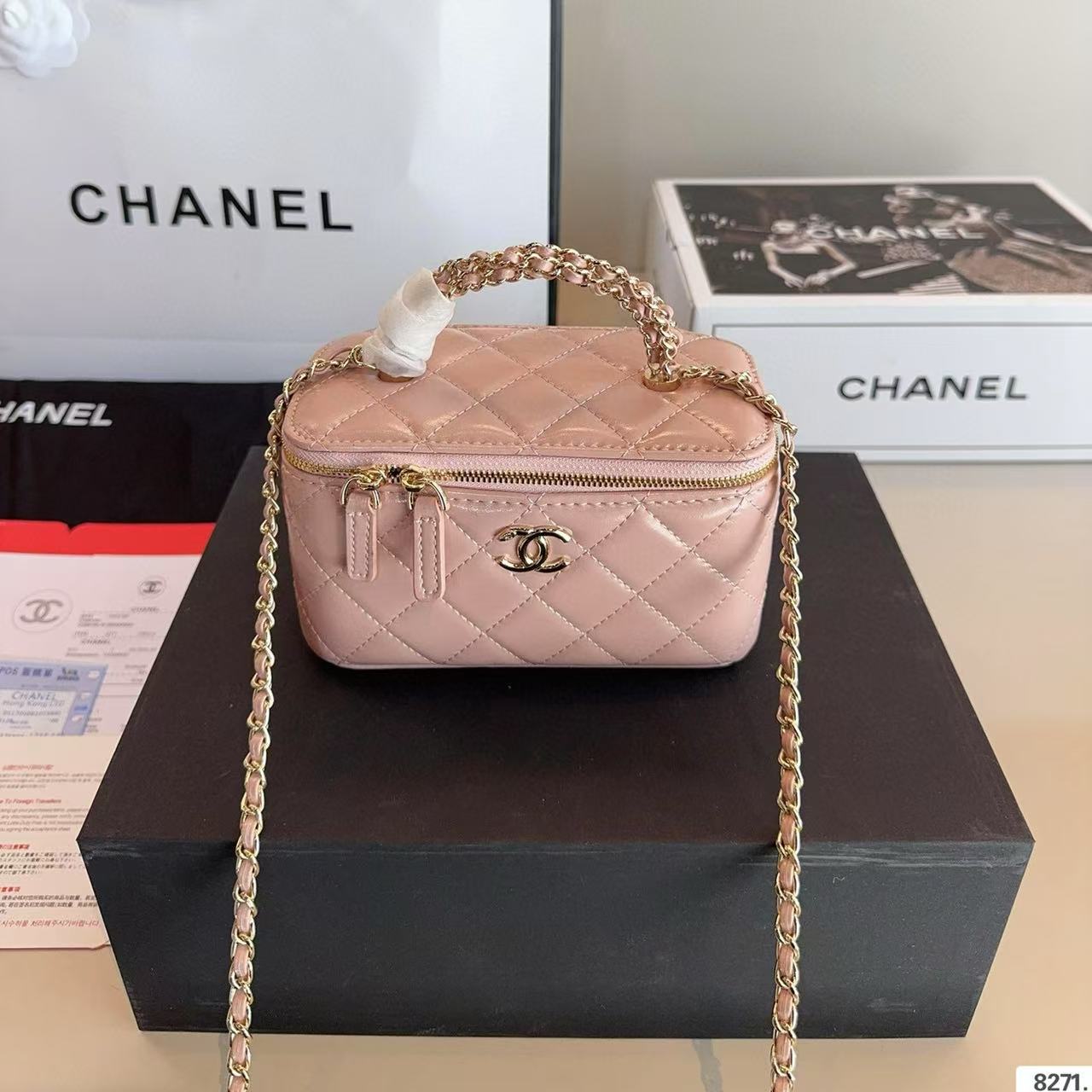 CHANE1 ボックスチェーン化粧ポーチ【50％割引+送料無料】