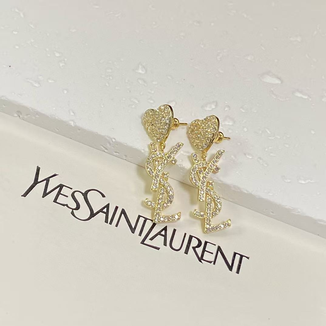 YSL フルダイヤモンド ハート イヤリング【50％割引+送料無料】