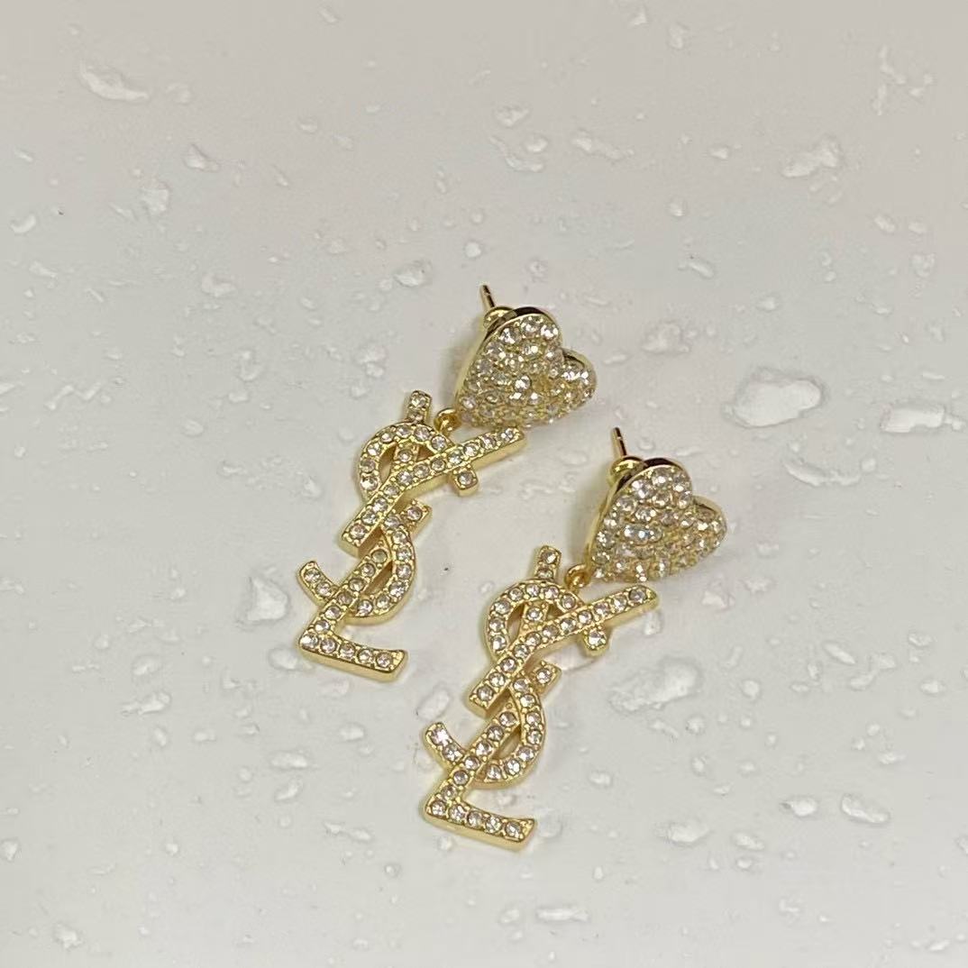 YSL フルダイヤモンド ハート イヤリング【50％割引+送料無料】