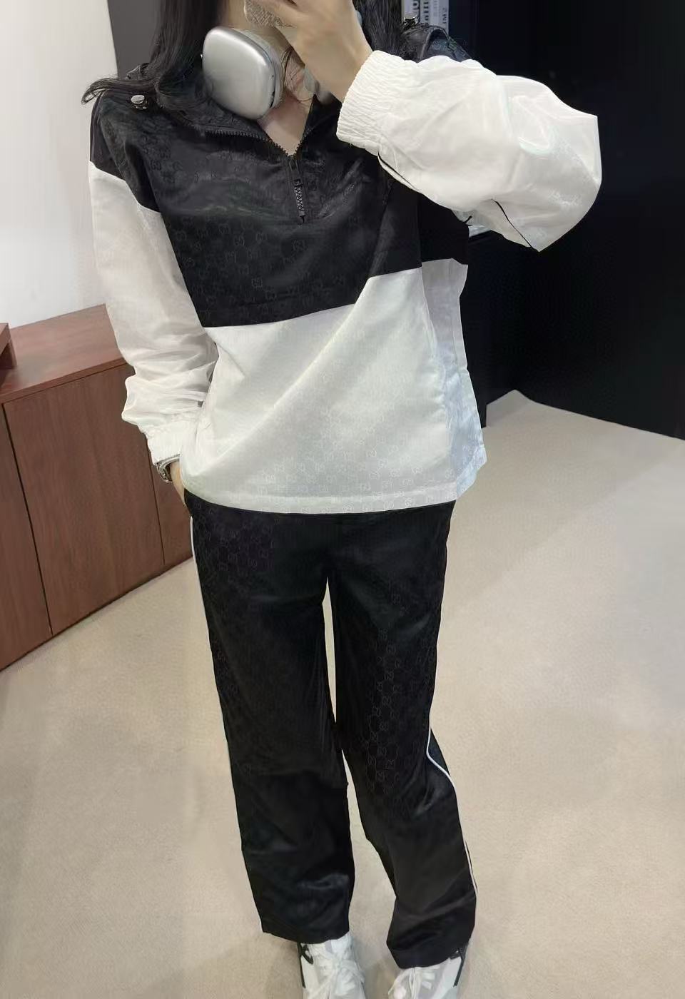 GUCC1 ジャカード フード付き カジュアル ジャケット + パンツ ツーピース セット【50%割引+送料無料】