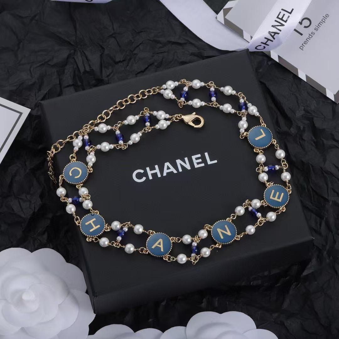 CHANE1 ブルーレターダブルネックレス【50％割引+送料無料】