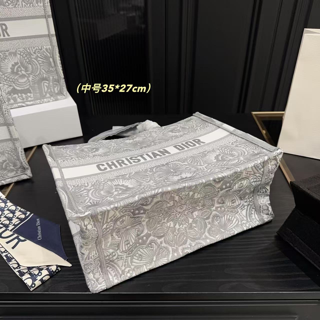 DI0R 刺繍入りグレーショッピングバッグ【50%割引+送料無料】