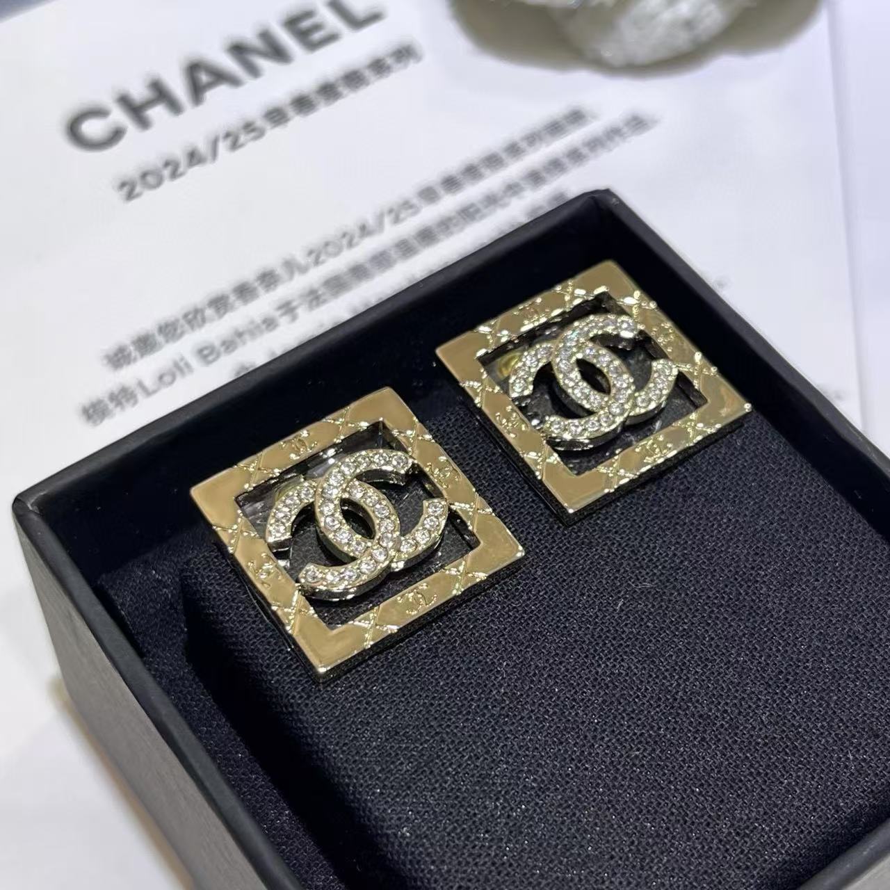 CHANE1 スクエアダブルCイヤリング【 50％割引+送料無料】