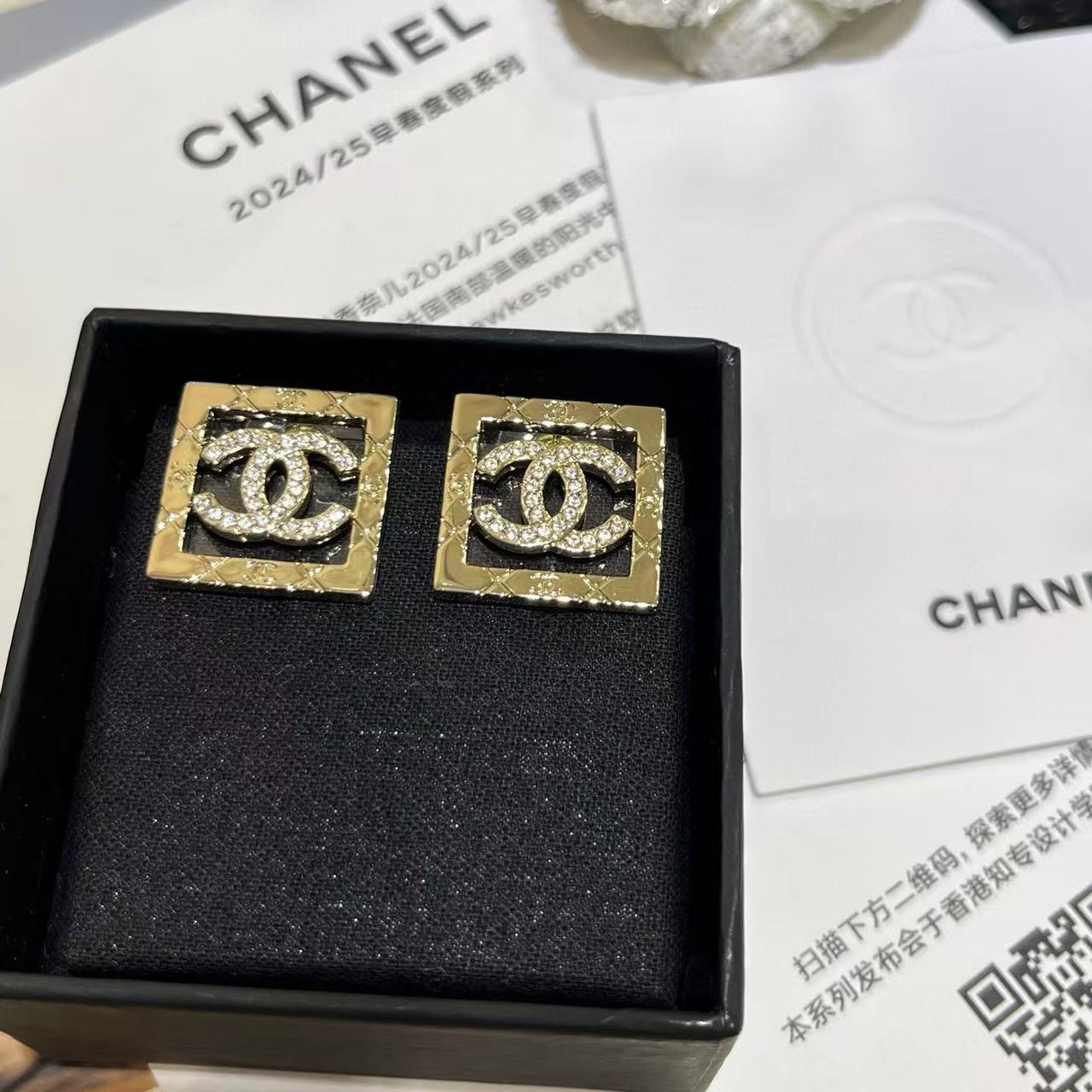 CHANE1 スクエアダブルCイヤリング【 50％割引+送料無料】