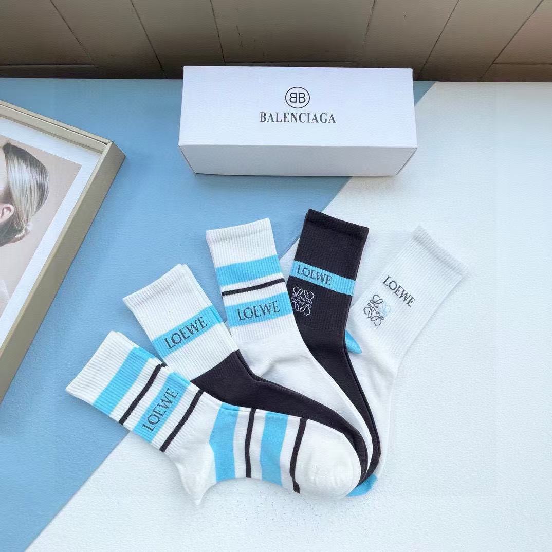 L0WEW カラーブロックソックス 5 足【 50％割引+送料無料】