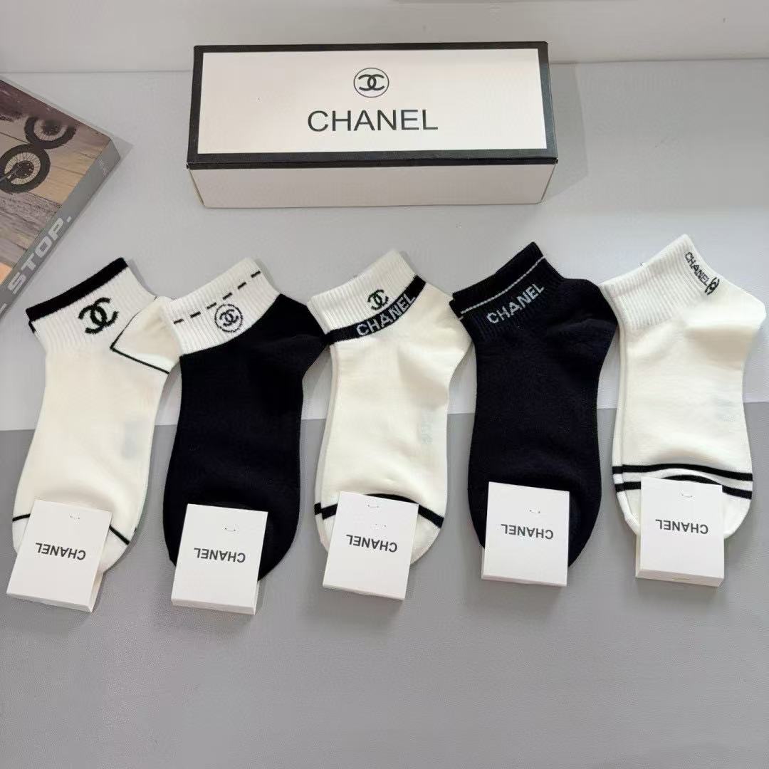 CHANE1 クラシックダブルC ソックス5足組【 50%割引+送料無料】