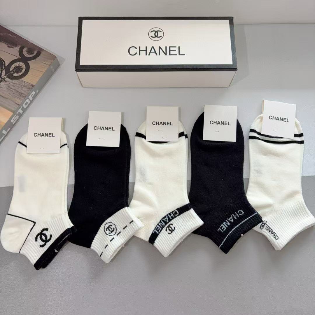 CHANE1 クラシックダブルC ソックス5足組【 50%割引+送料無料】