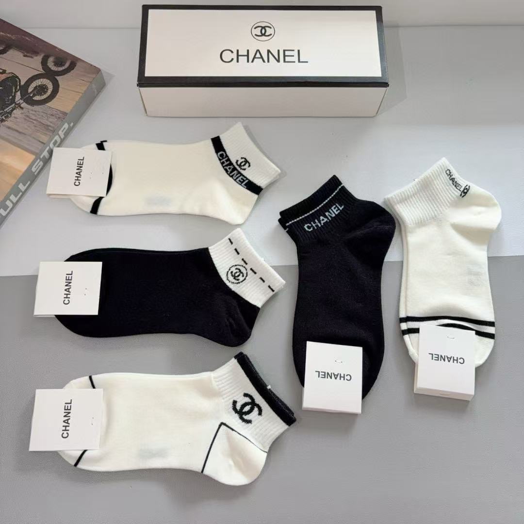 CHANE1 クラシックダブルC ソックス5足組【 50%割引+送料無料】