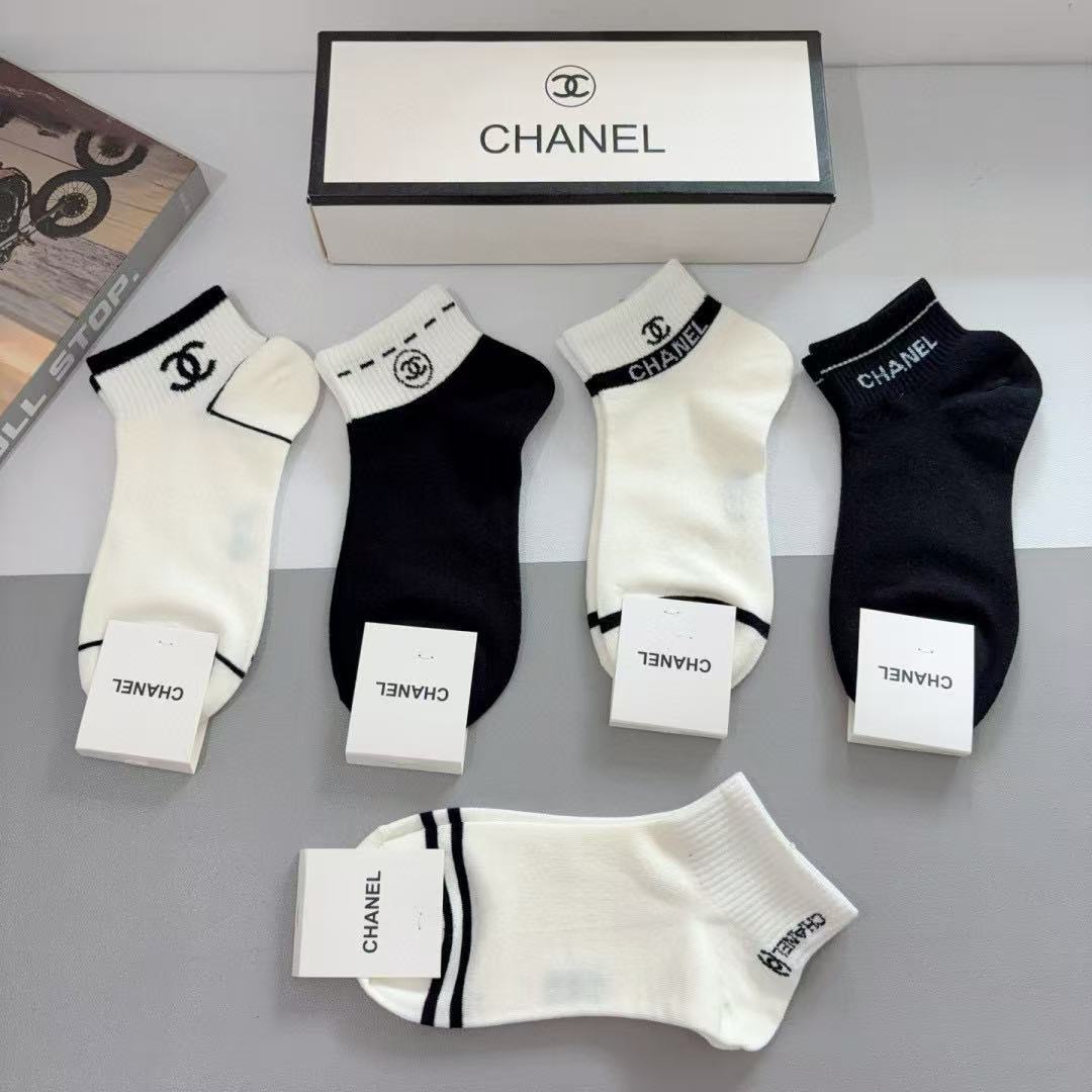 CHANE1 クラシックダブルC ソックス5足組【 50%割引+送料無料】