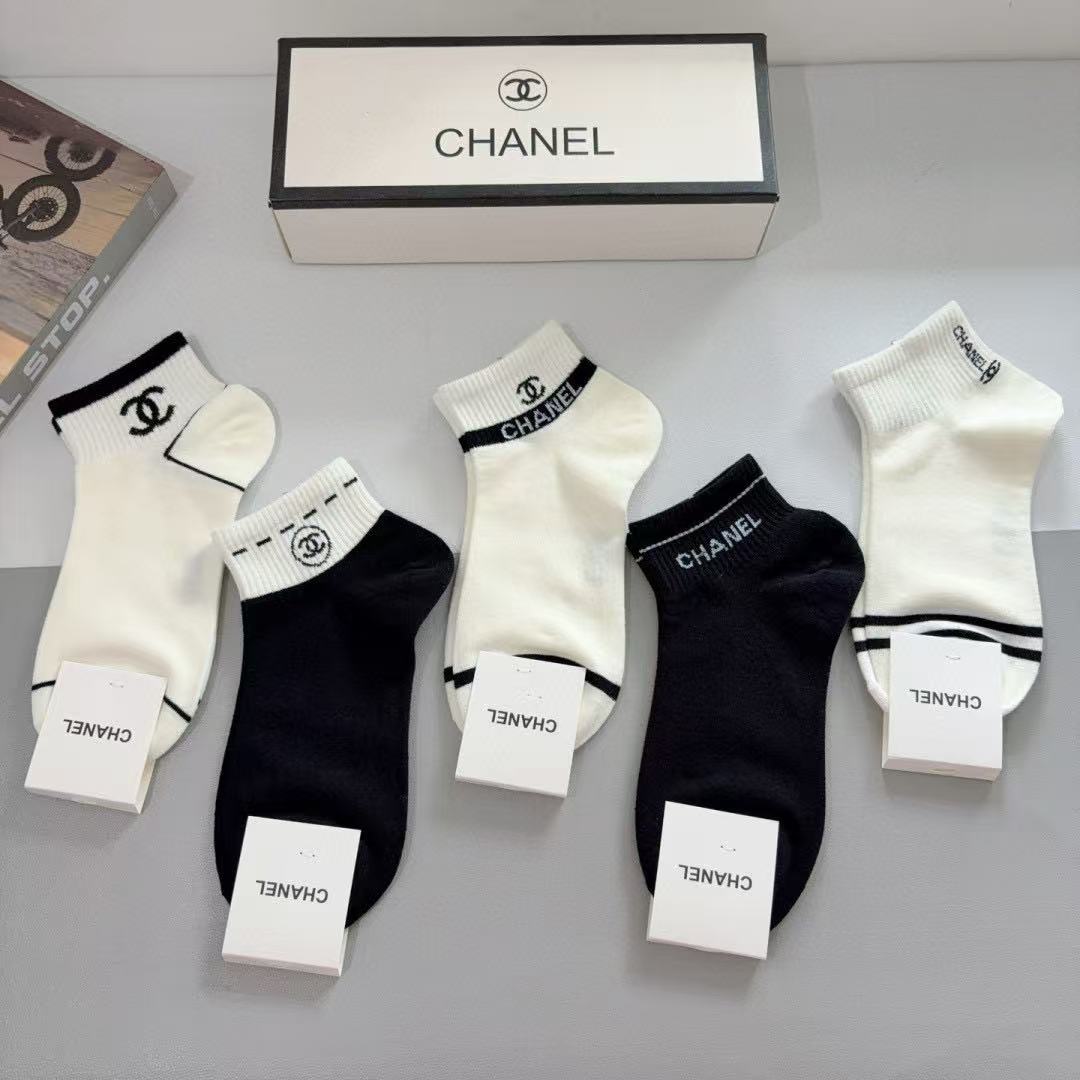 CHANE1 クラシックダブルC ソックス5足組【 50%割引+送料無料】