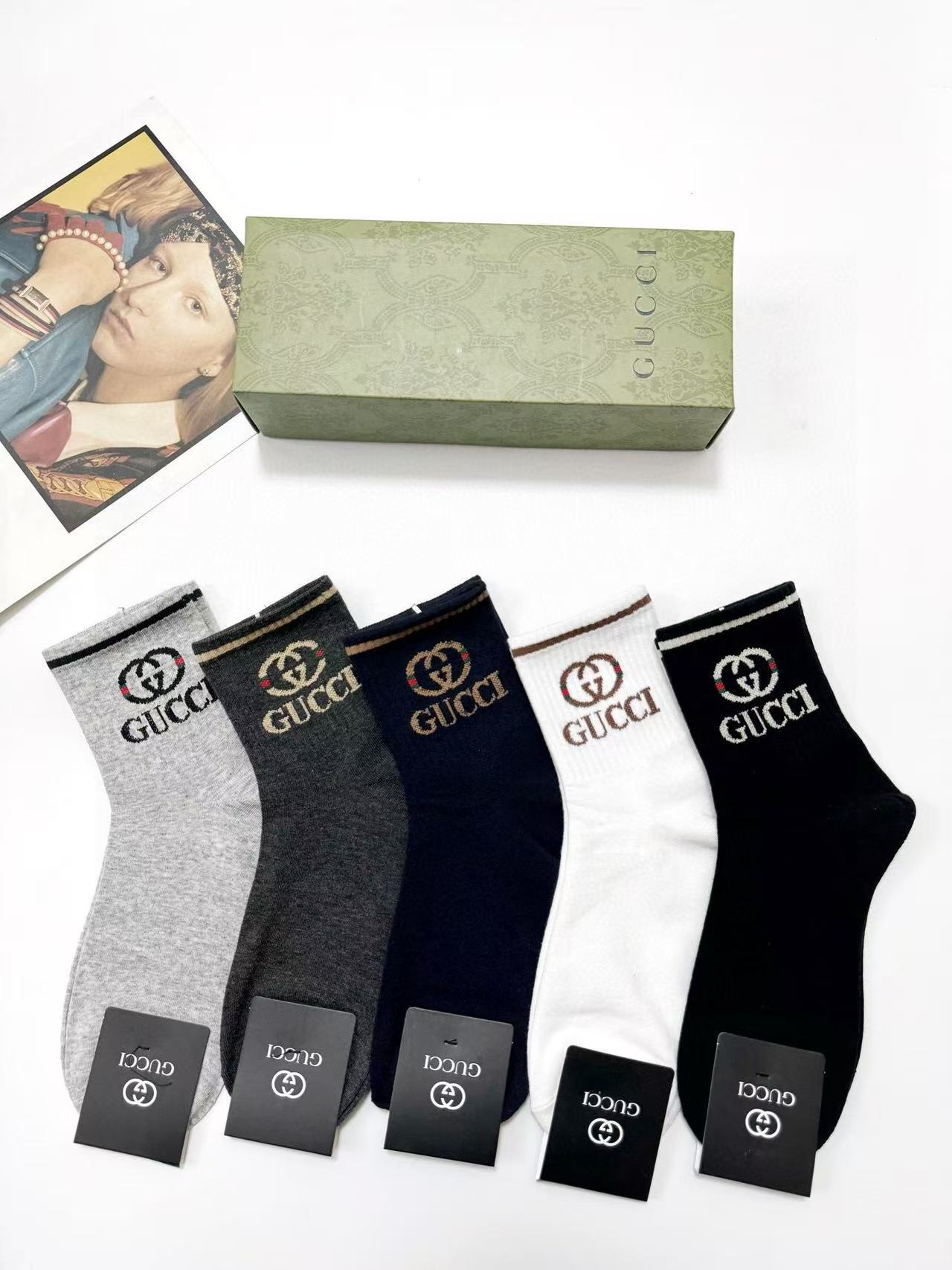 GUCC1クラシックロゴ ダブルCソックス 5足組【 50％割引+送料無料】