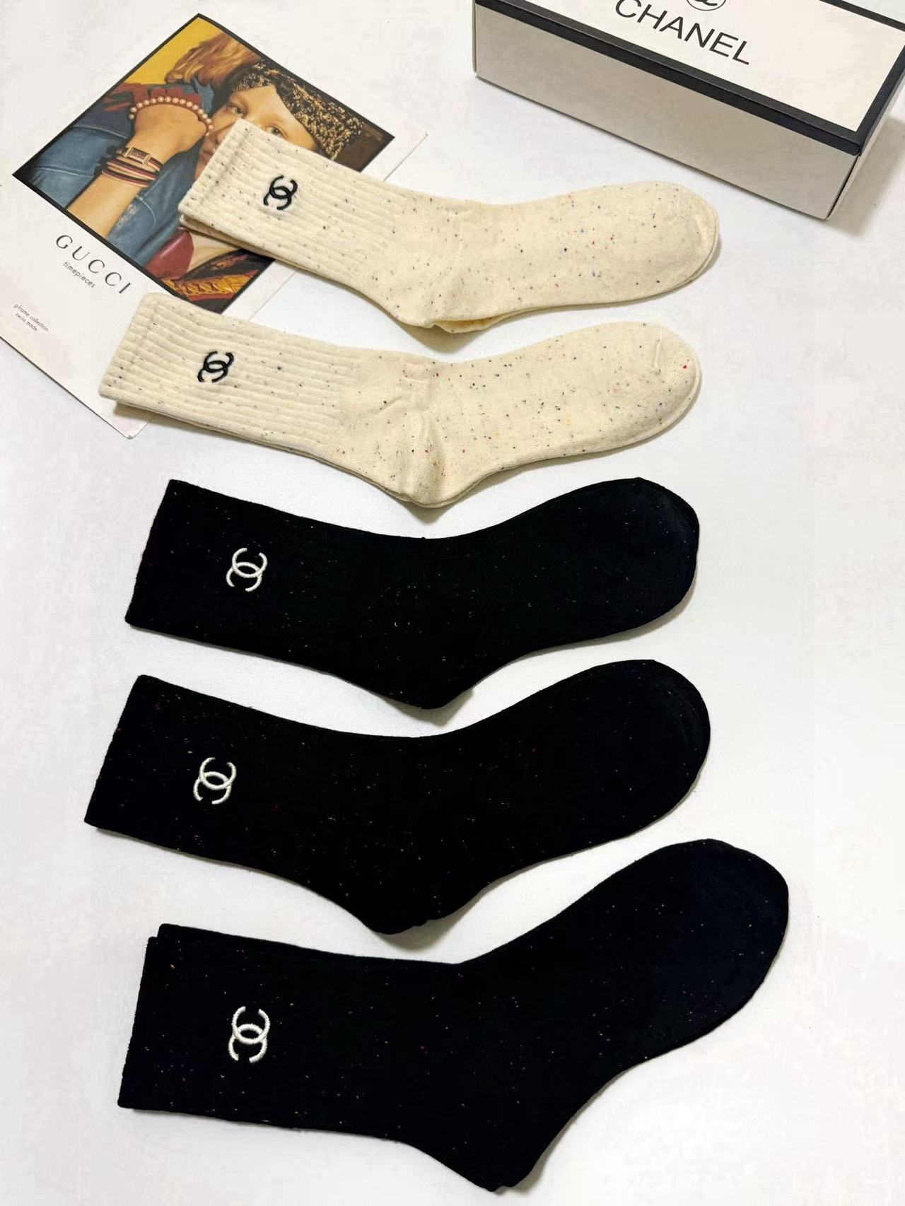 CHANE1 クラシックレター刺繍ロゴソックス5足セット【 50%割引+送料無料】