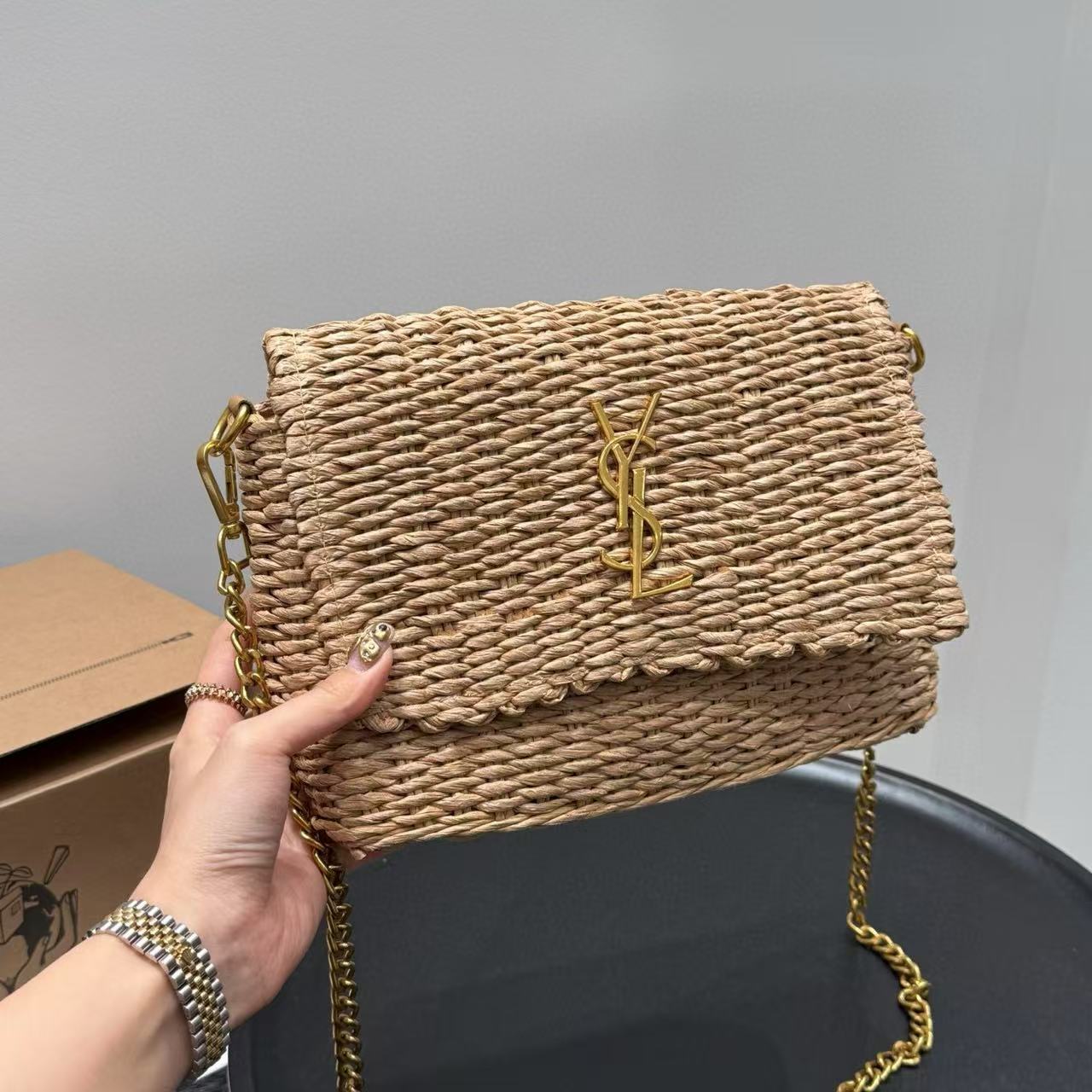 YSL ラフィア織りチェーンバッグ【 50％割引+送料無料】