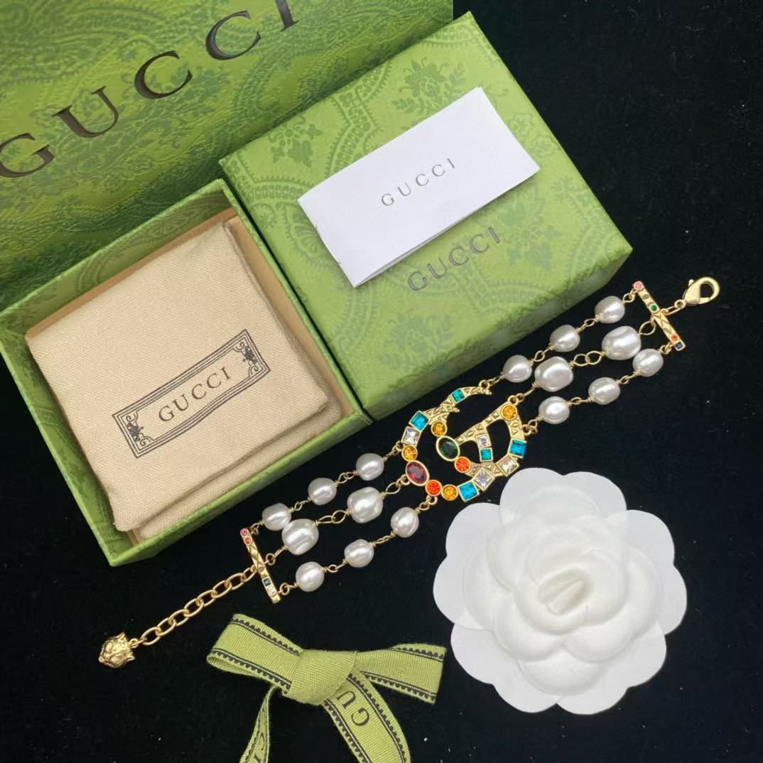 GUCC1 カラージェムストーンパールブレスレット【 50％割引+送料無料】