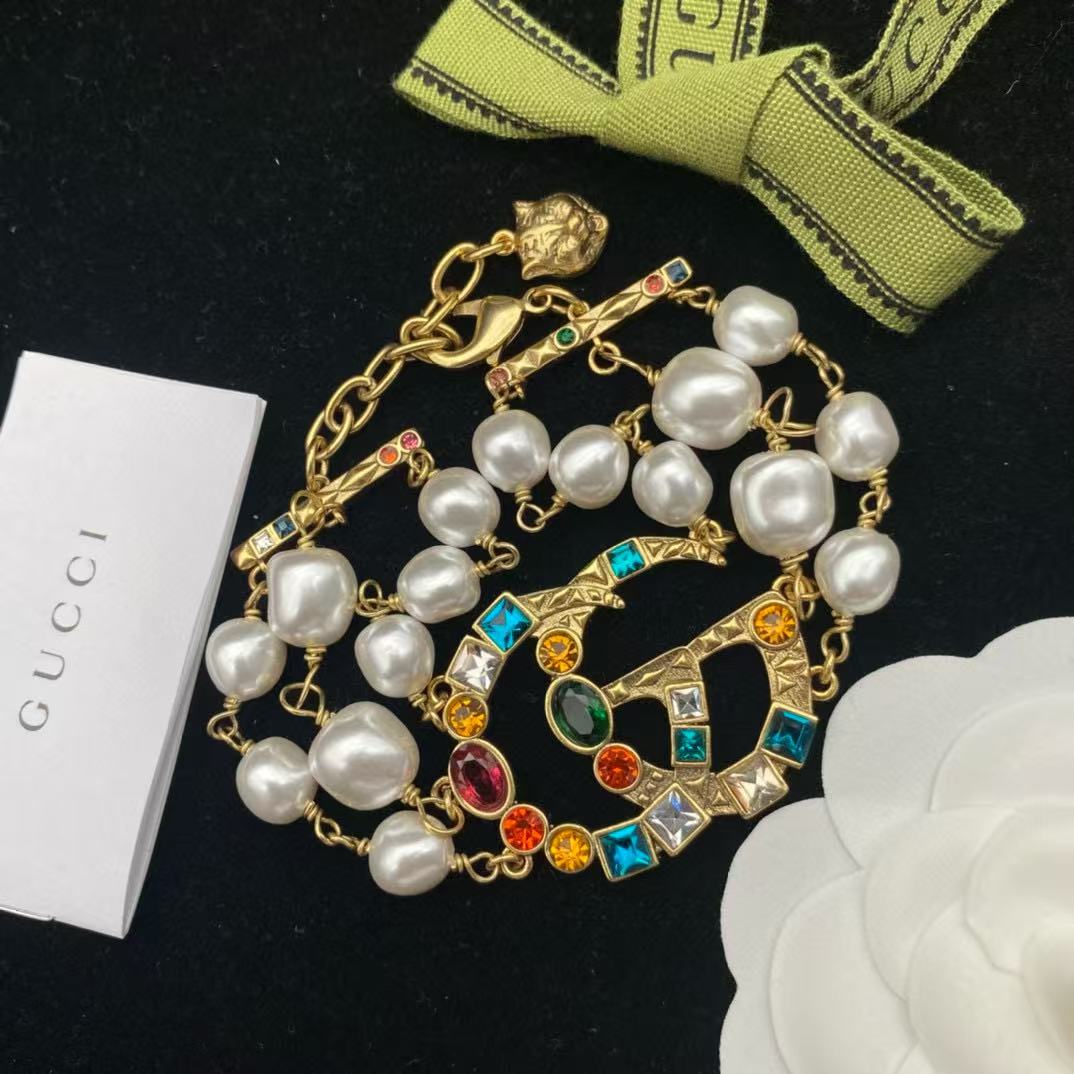 GUCC1 カラージェムストーンパールブレスレット【 50％割引+送料無料】