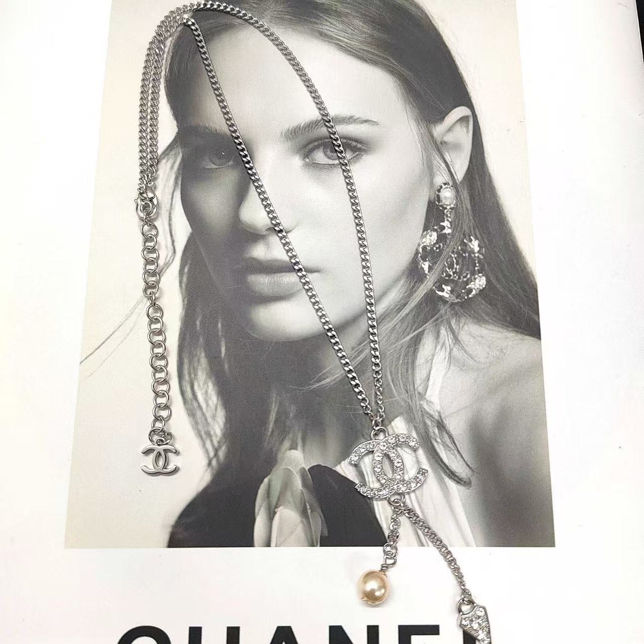 CHANE1 パールダブルCダイヤモンドネックレス【 50％割引+送料無料】