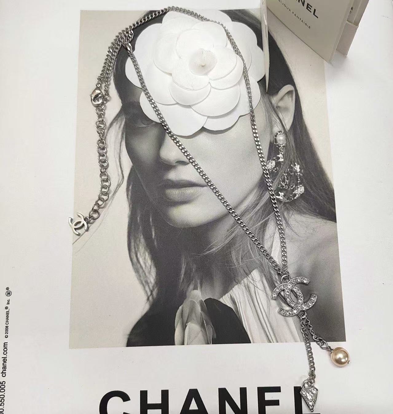 CHANE1 パールダブルCダイヤモンドネックレス【 50%割引+送料無料】