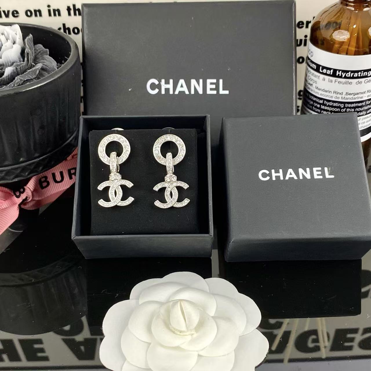 CHANE1 ダイヤモンド ダブル C サークル スタッド ピアス【 50％割引+送料無料】