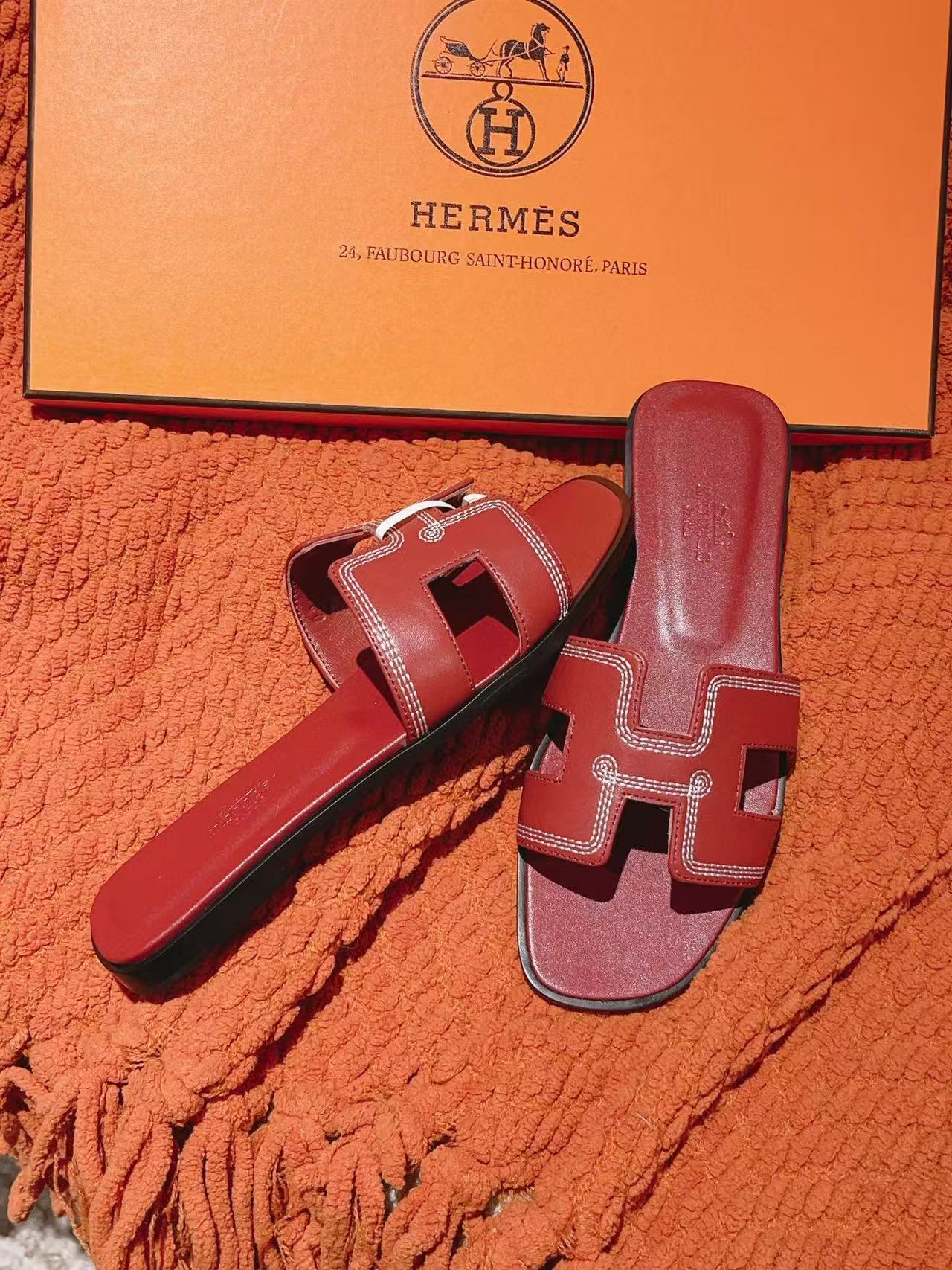 HERME5 高品質シンプルHレザースリッパ【50％割引+送料無料】