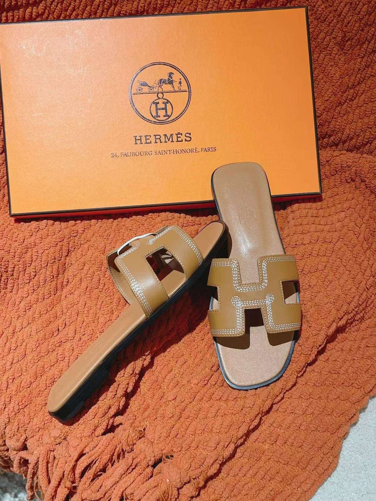 HERME5 高品質シンプルHレザースリッパ【50％割引+送料無料】