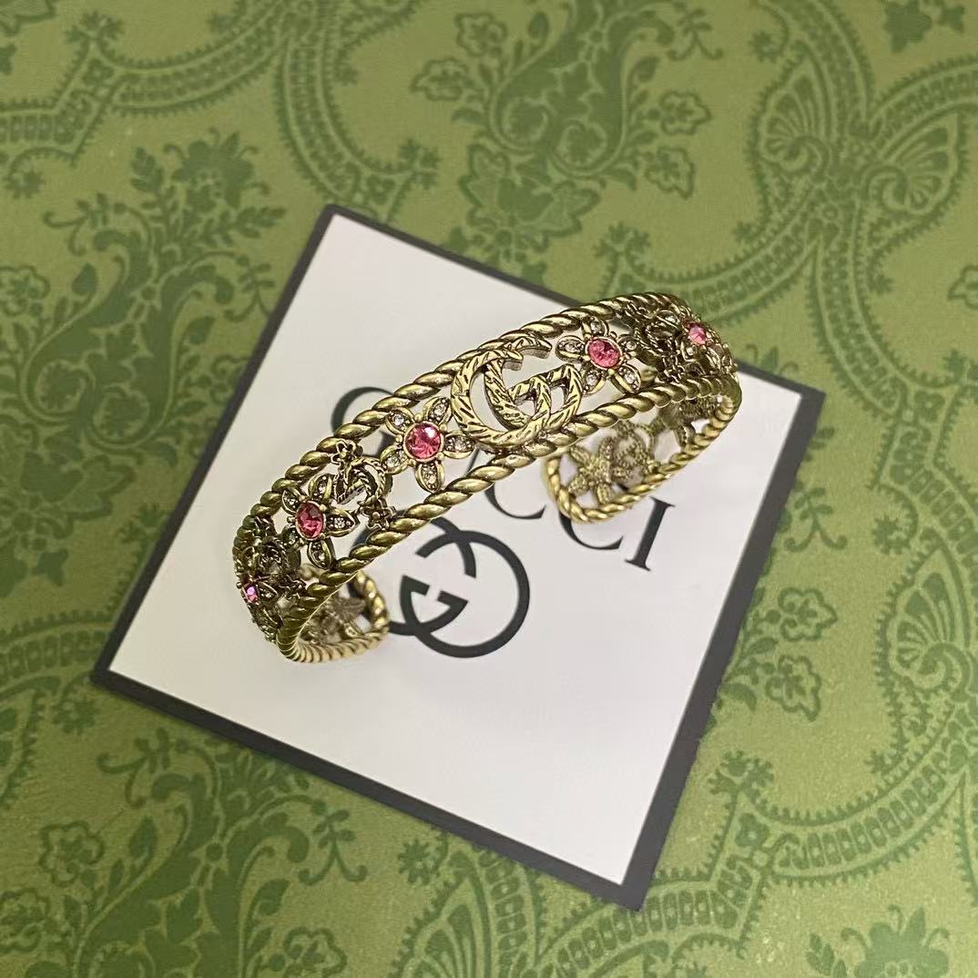 GUCC1 ダブルG フラワー ピンクダイヤモンド ブレスレット【50％割引+送料無料】