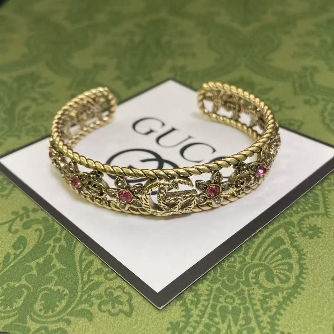 GUCC1 ダブルG フラワー ピンクダイヤモンド ブレスレット【50％割引+送料無料】