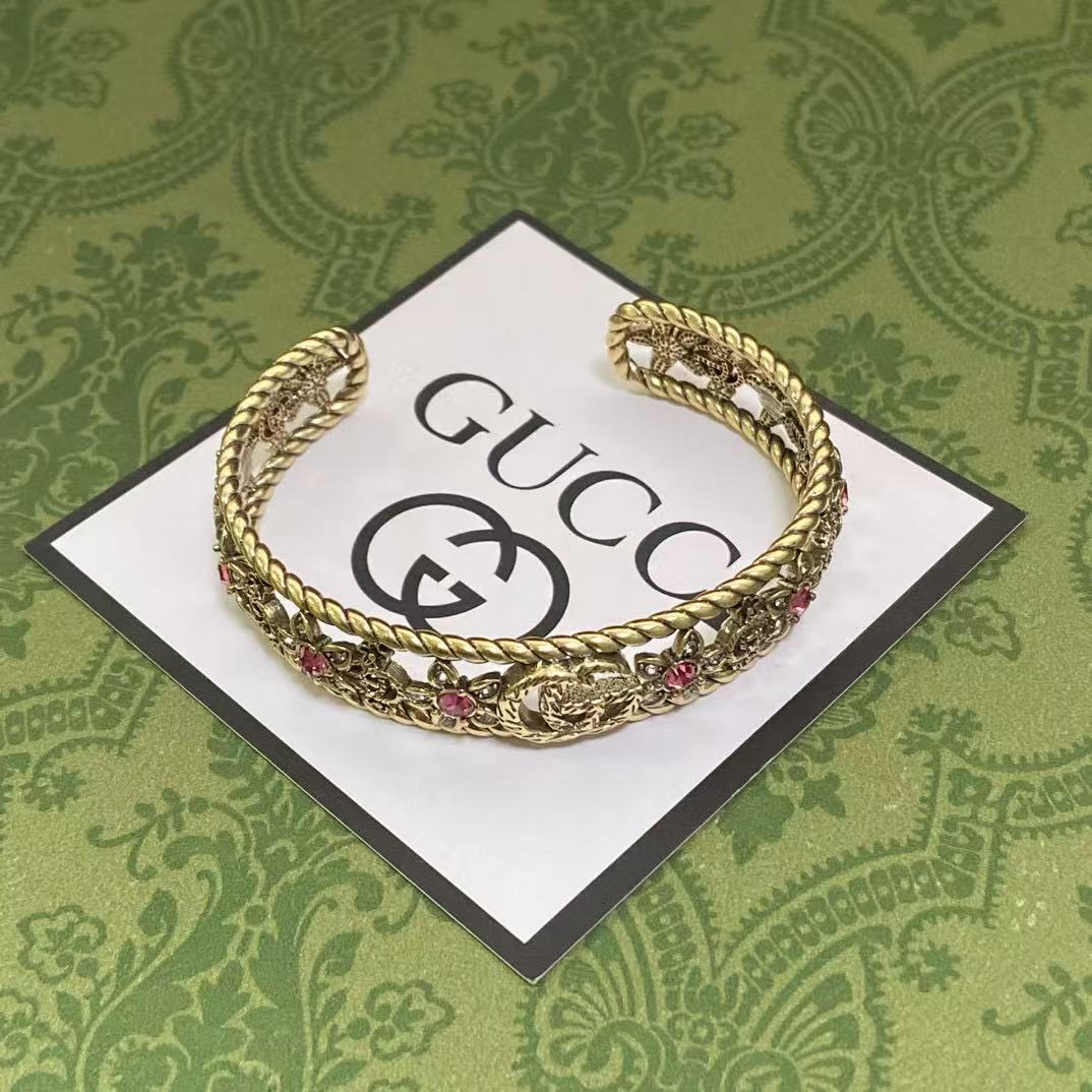 GUCC1 ダブルG フラワー ピンクダイヤモンド ブレスレット【50％割引+送料無料】