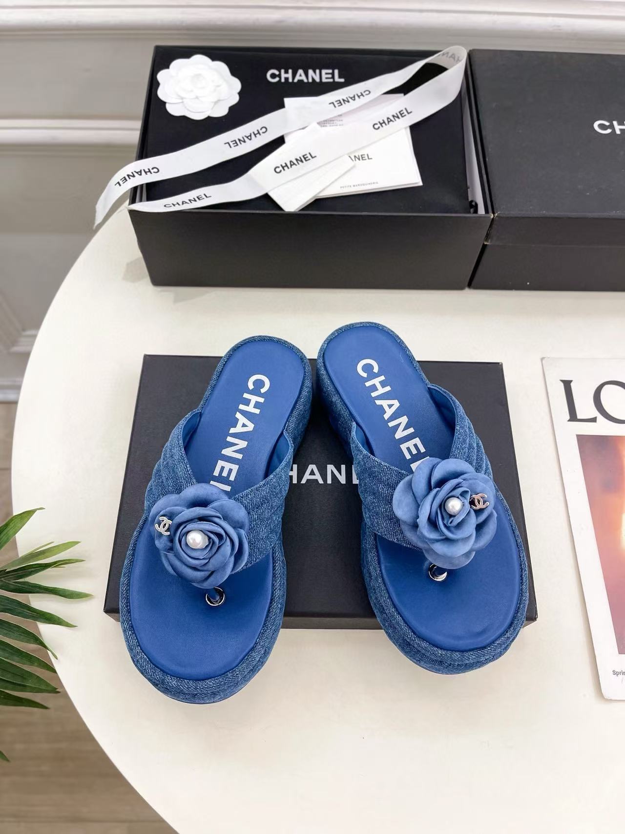 CHANE1 高品質カメリアプラットフォームスリッパ【50％割引+送料無料】