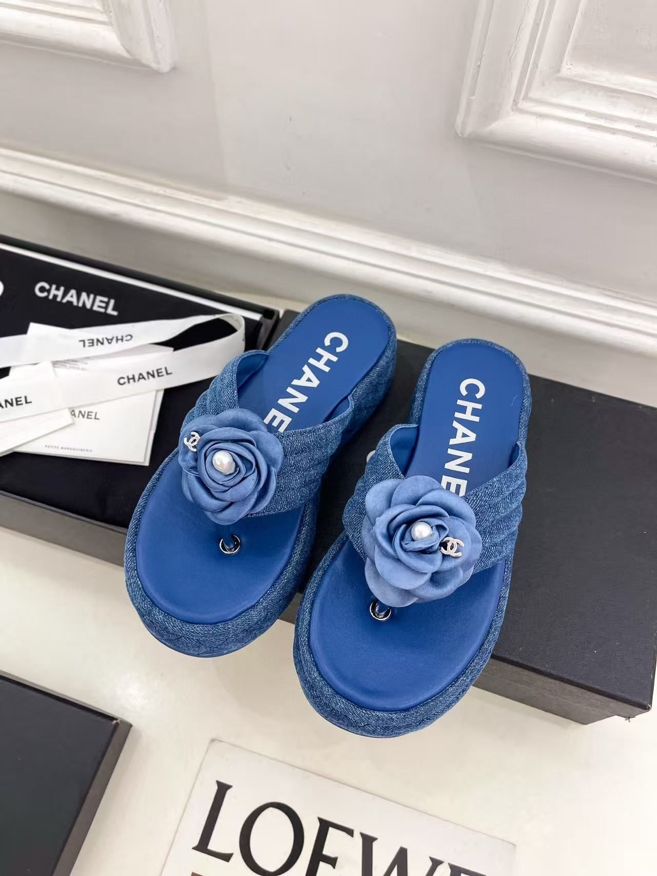 CHANE1 高品質カメリアプラットフォームスリッパ【50％割引+送料無料】