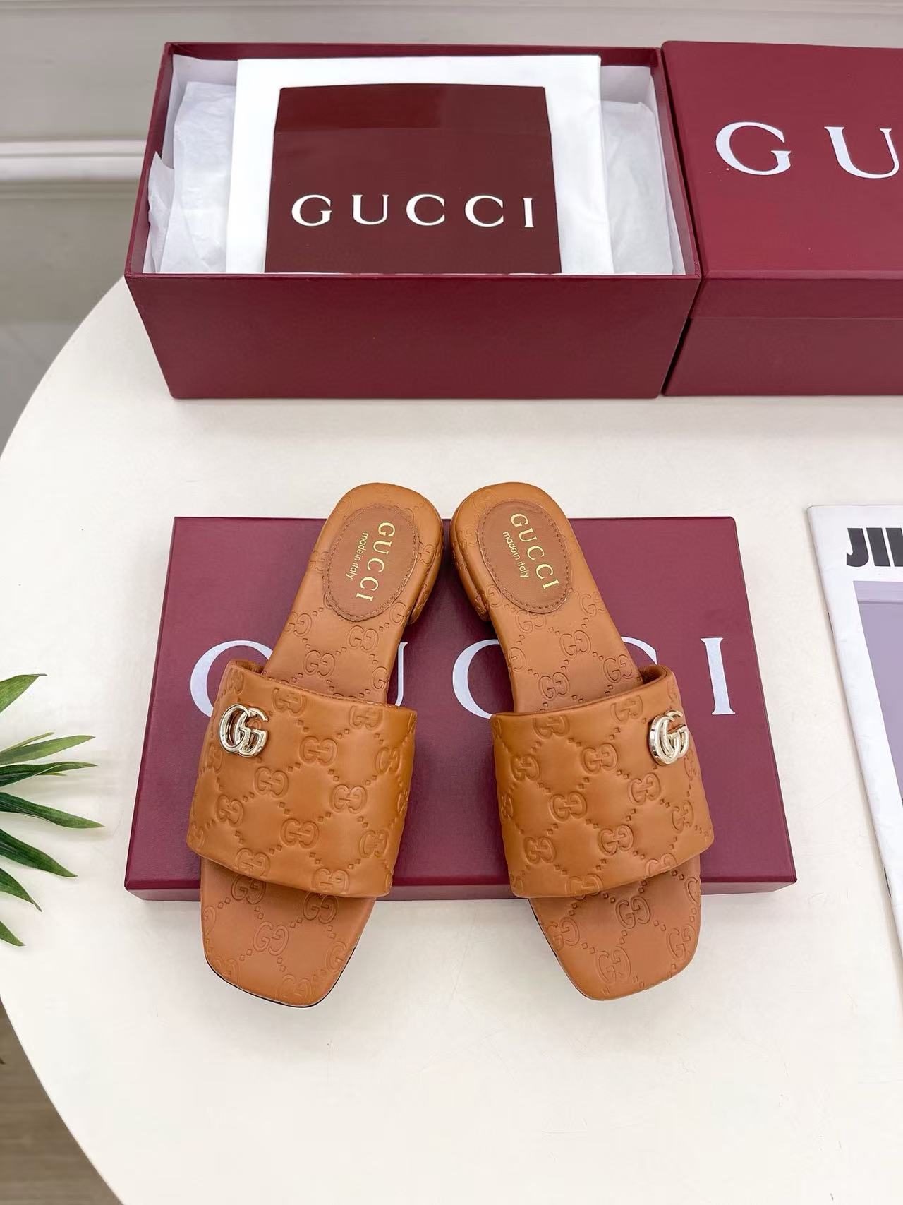 GUCC1 高品質シープスキンエンボスダブルGスリッパ【50％割引+送料無料】