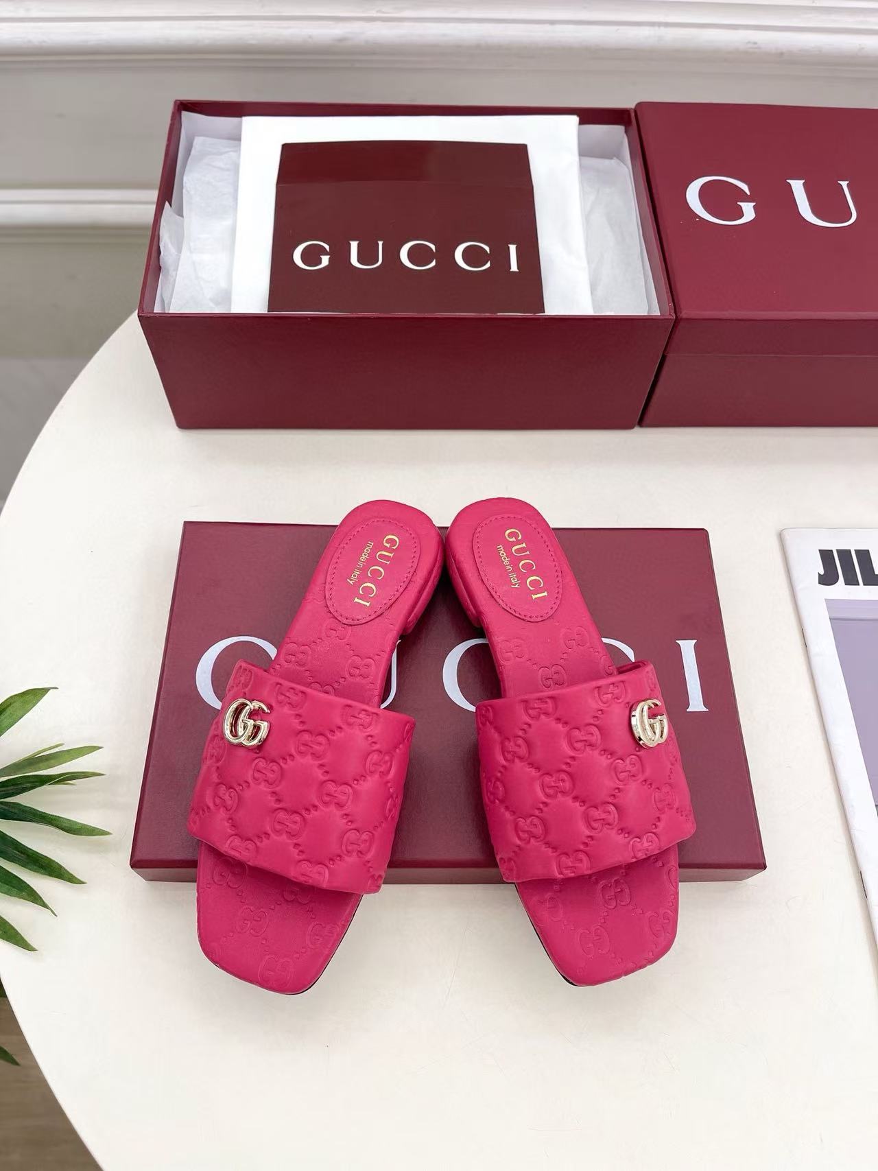 GUCC1 高品質シープスキンエンボスダブルGスリッパ【50％割引+送料無料】