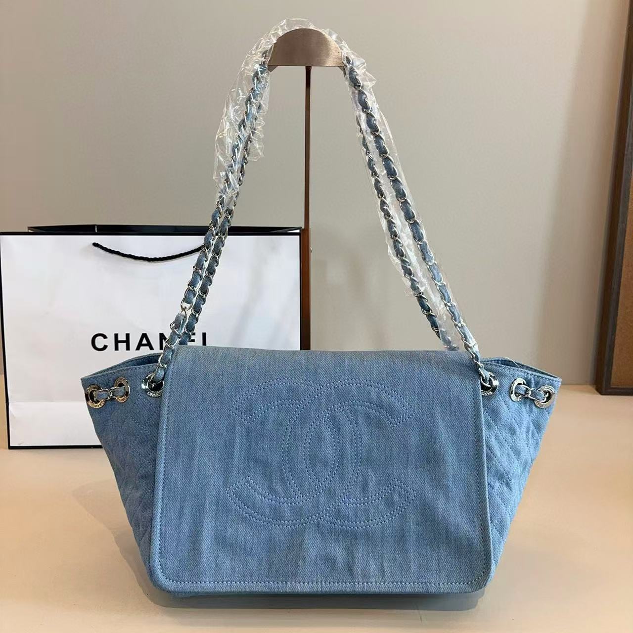 CHANE1 ダブルC デニム ショッピングバッグ【 50％割引+送料無料】